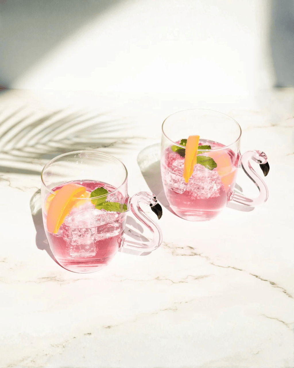 Crystal Clear Art Sculpted Hand-Blown Flamingo Glass Mugs Set