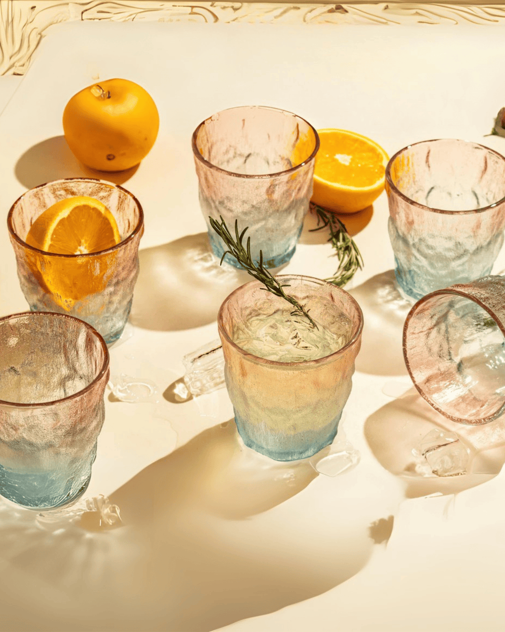 Textured Ombre Drinking Glass Hand-Finished Pink-Blue Mug