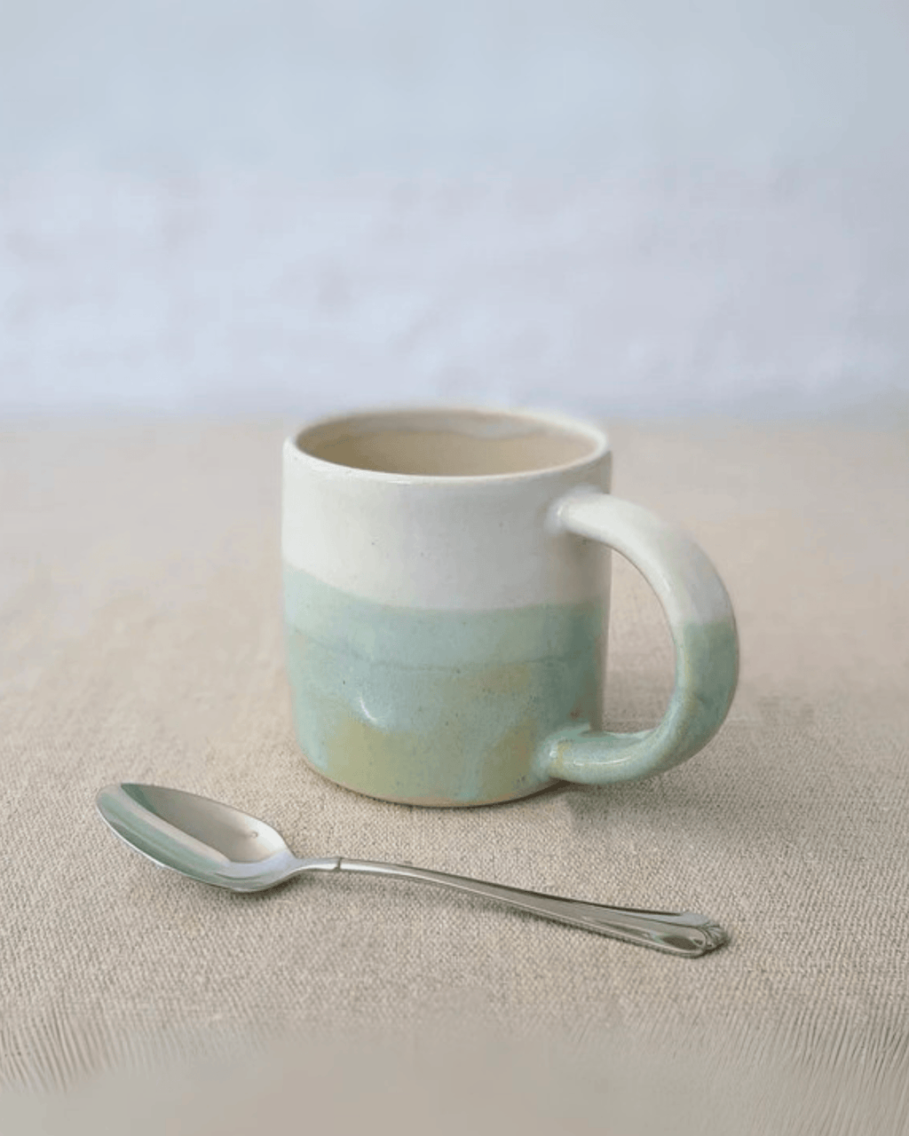 Hand-Dipped Porcelain Mug Two-Tone Glaze in Cream & Mint Aqua