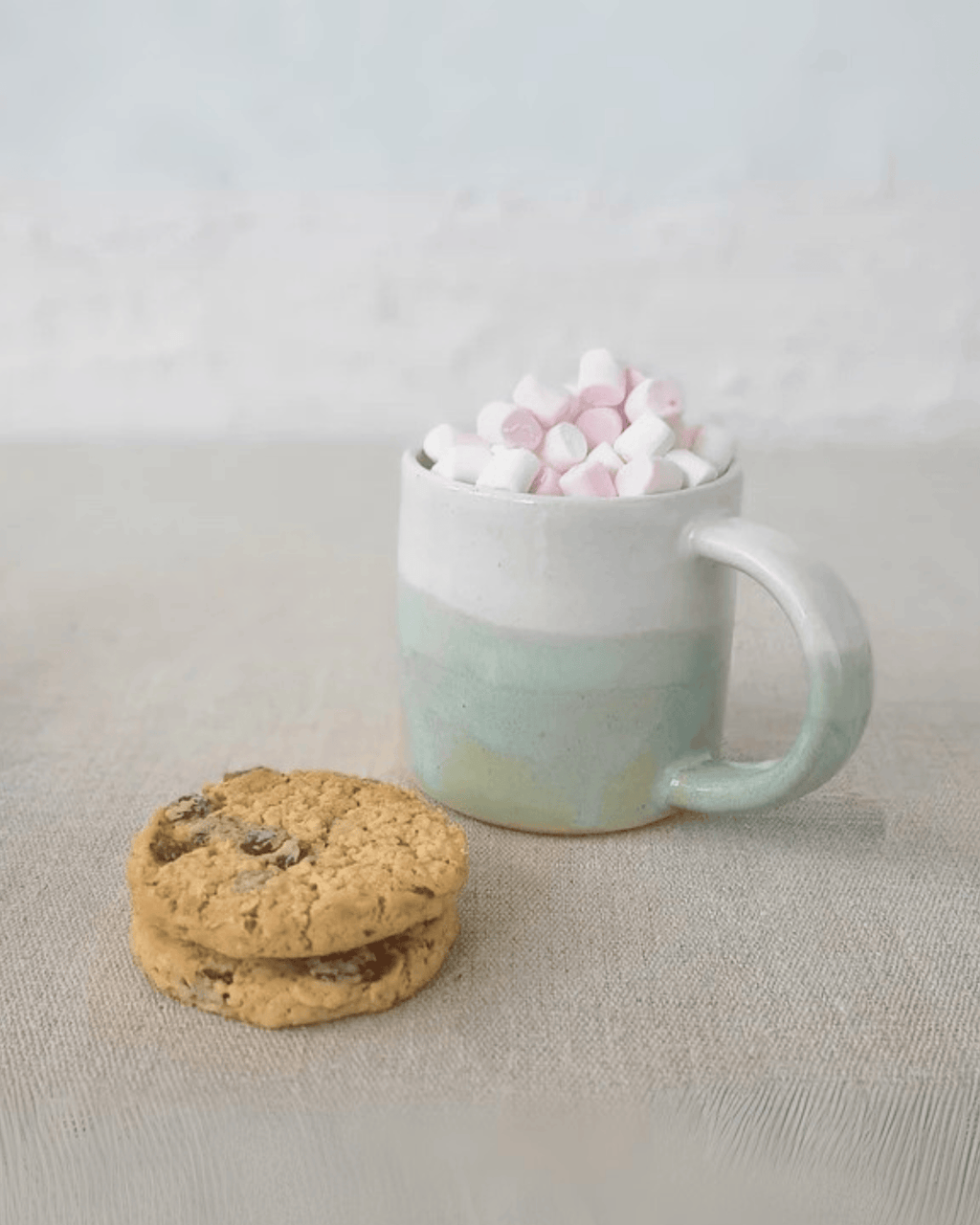 Hand-Dipped Porcelain Mug Two-Tone Glaze in Cream & Mint Aqua