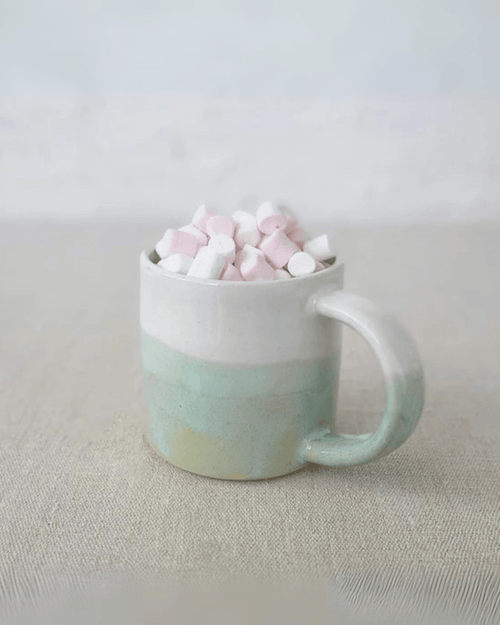 Hand-Dipped Porcelain Mug Two-Tone Glaze in Cream & Mint Aqua