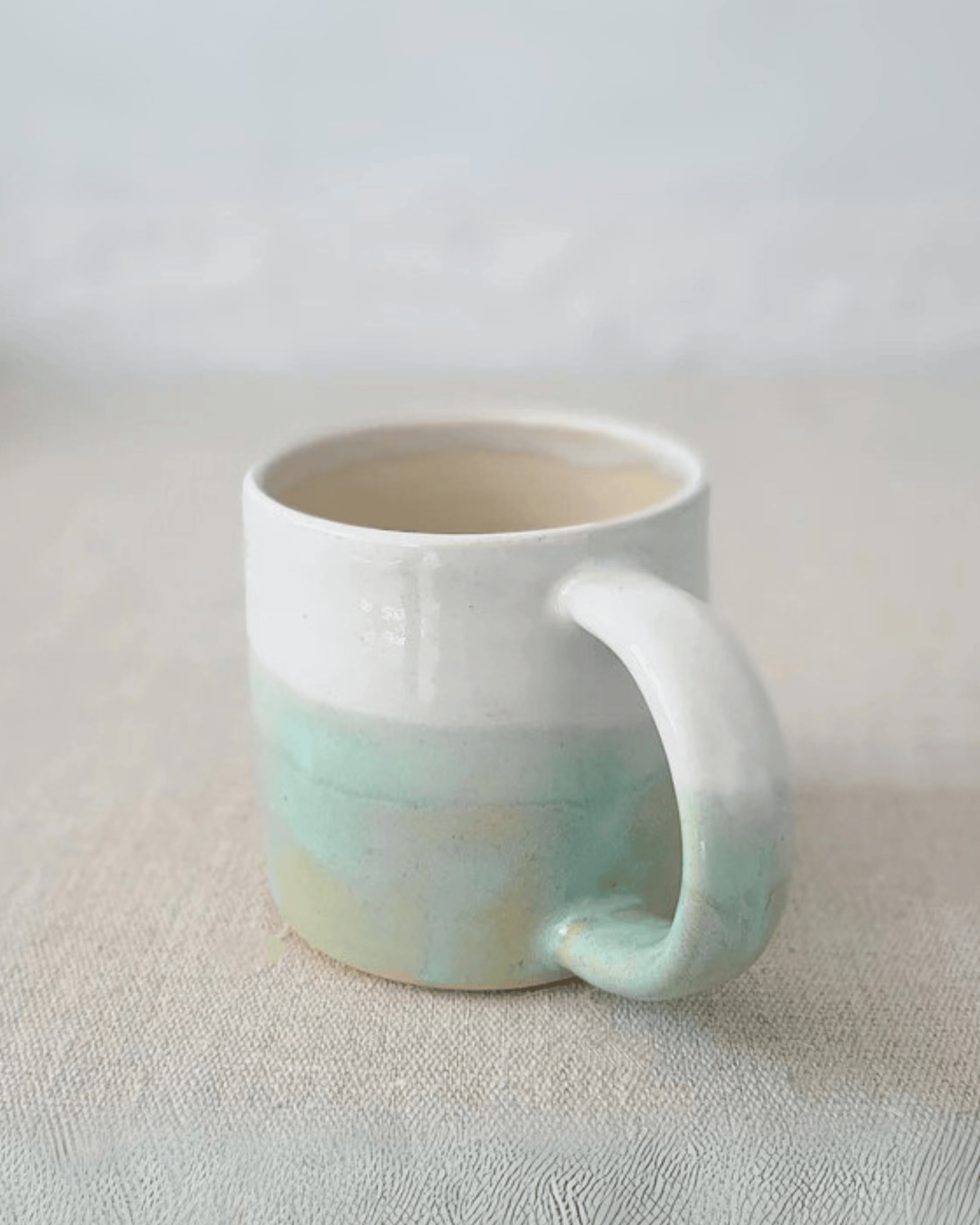 Hand-Dipped Porcelain Mug Two-Tone Glaze in Cream & Mint Aqua