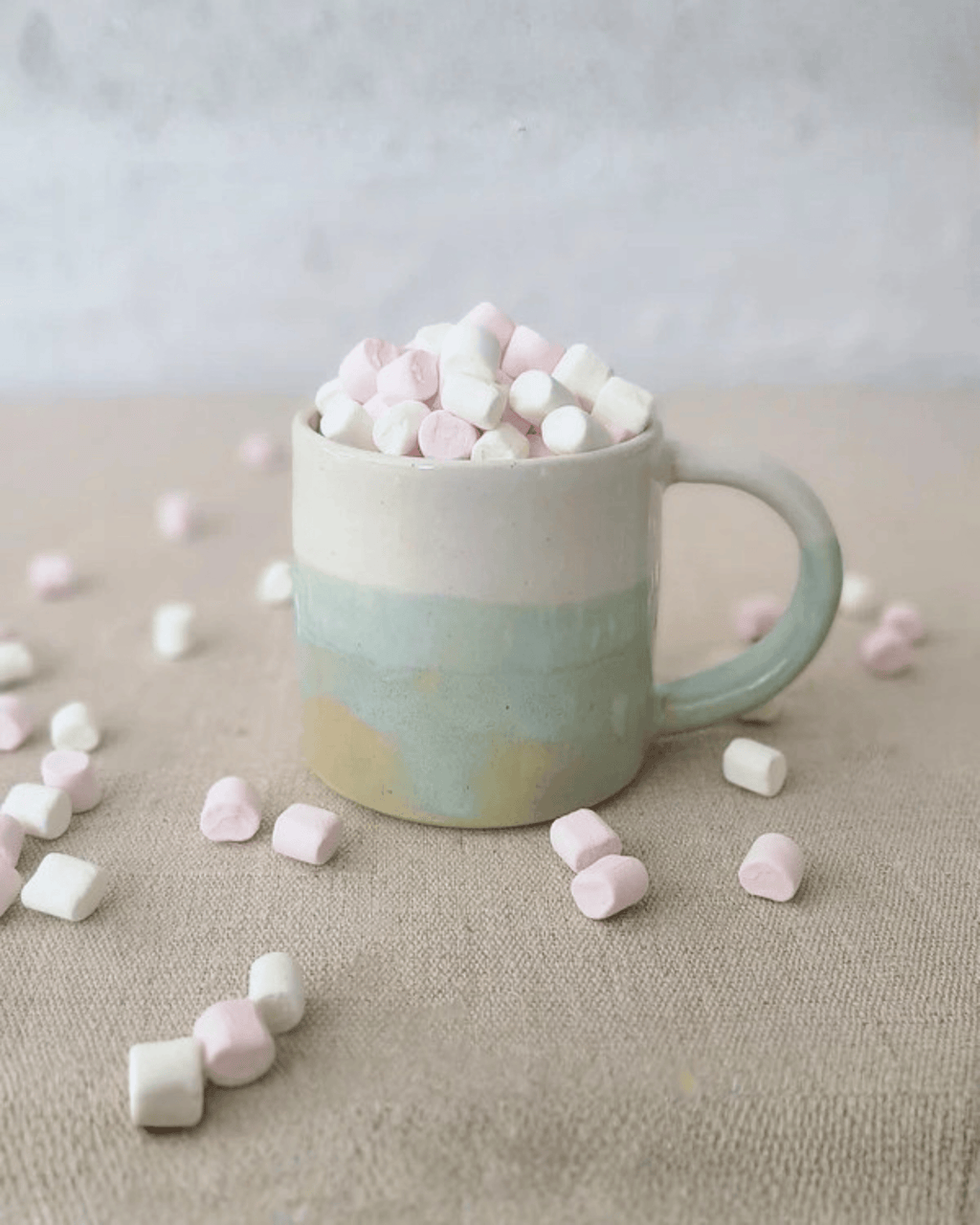 Hand-Dipped Porcelain Mug Two-Tone Glaze in Cream & Mint Aqua