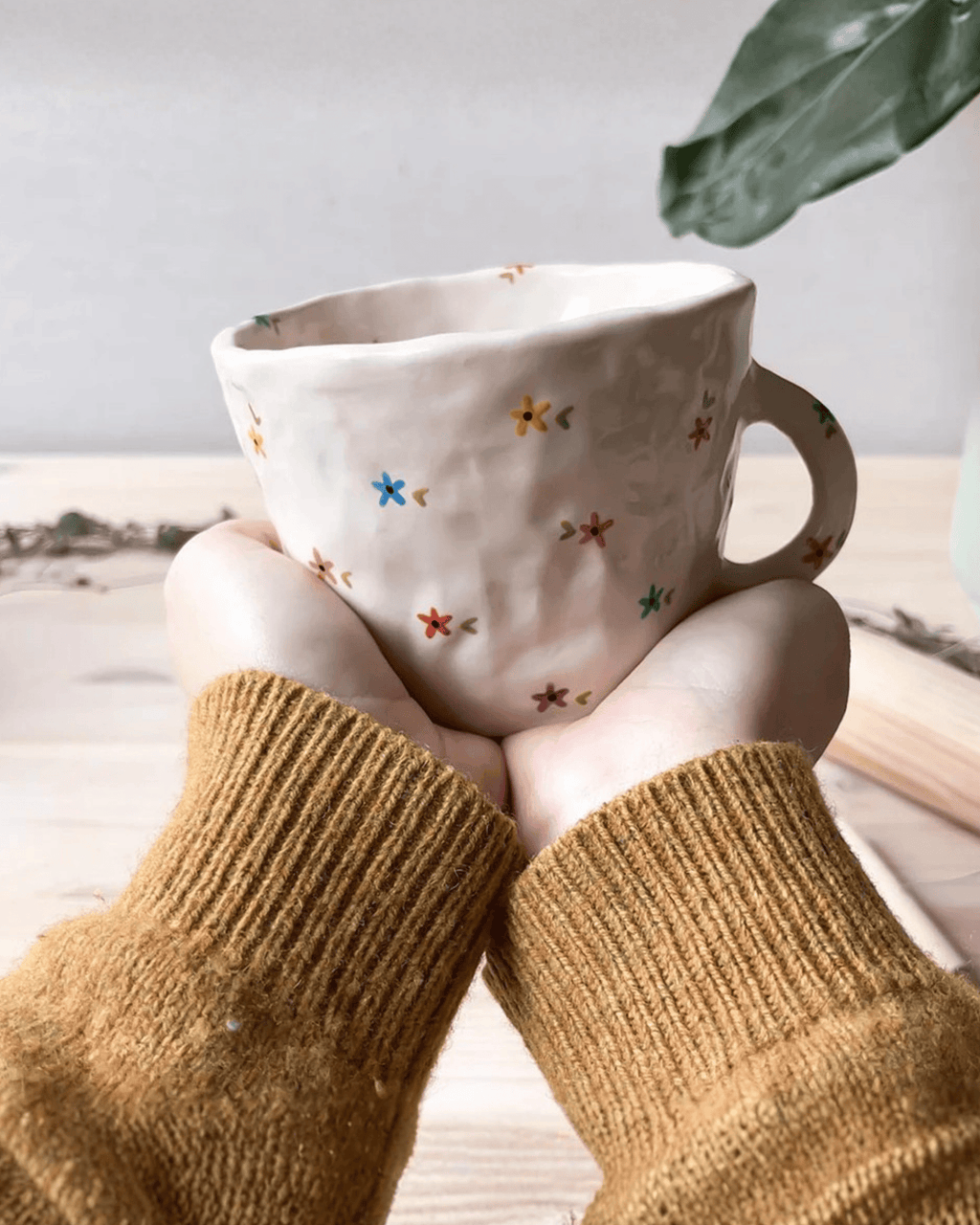 Tapered Shape Rustic Brown Rim & Tapered Sage Body Ceramic Mug