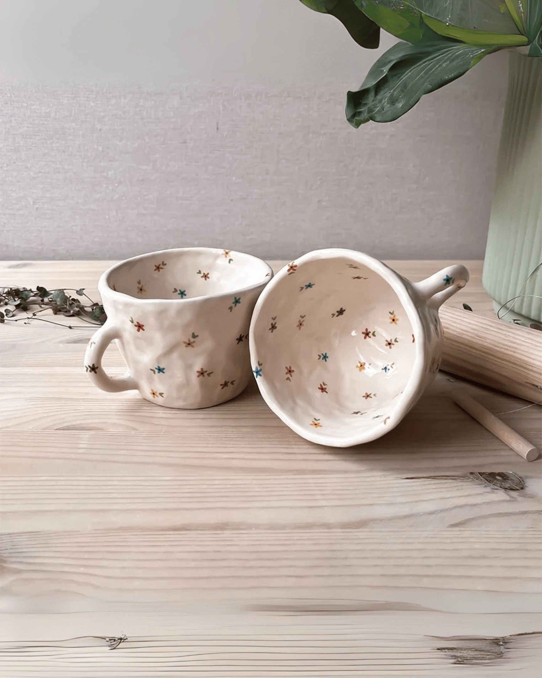 Tapered Shape Rustic Brown Rim & Tapered Sage Body Ceramic Mug