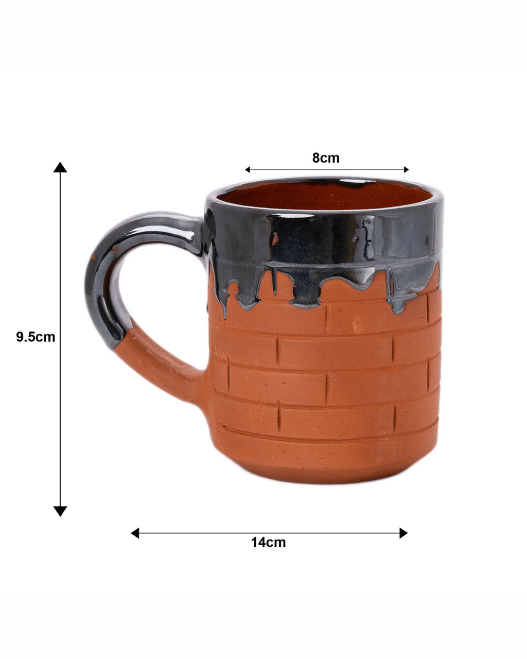Rustic Brick Texture with Gloss Black Drip Glaze Terracotta Mug